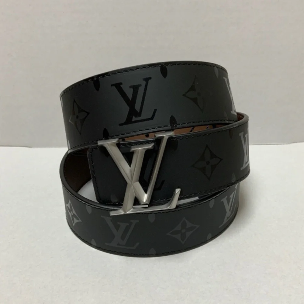 Louis Vuitton Black Monogram Leather Belt with Silver LV Buckle